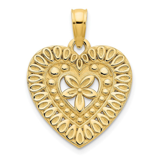 14k Fancy Floral Heart Pendant