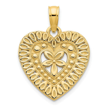 14k Fancy Floral Heart Pendant