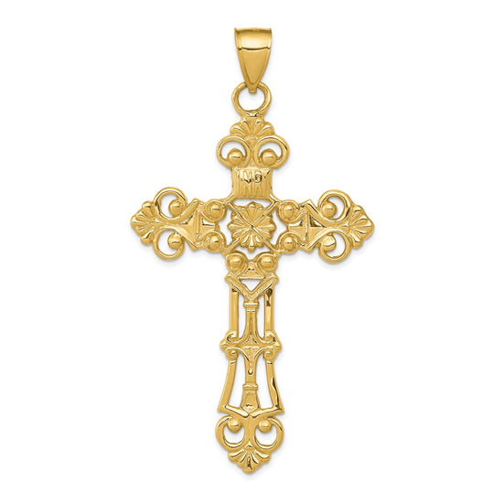 14k Fleur De Lis Large Cross Pendant