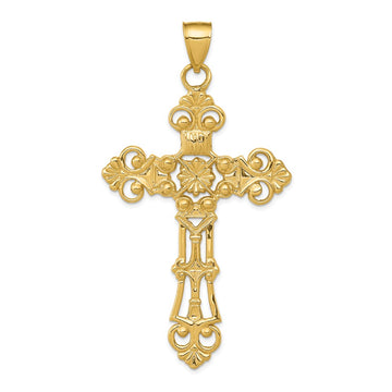 14k Fleur De Lis Large Cross Pendant