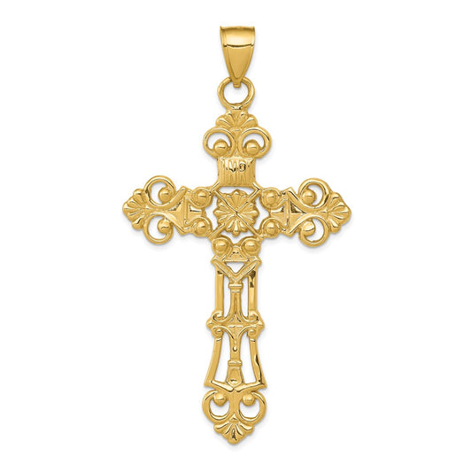 14k Fleur De Lis Large Cross Pendant