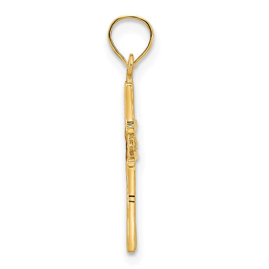 14k Fancy Floral Cross Pendant