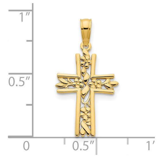 14k Fancy Floral Cross Pendant