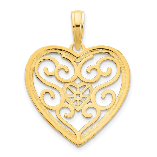 14k Fancy Filigree Heart Pendant