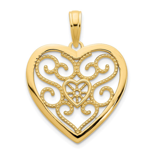 14k Fancy Filigree Heart Pendant