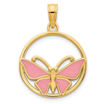 14k Pink Epoxy Butterfly Pendant