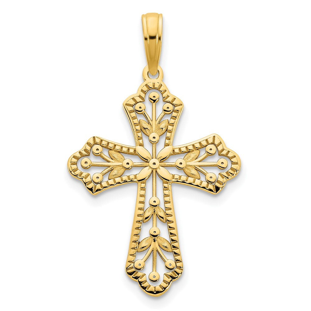 14k Fancy Leaves Cross Pendant