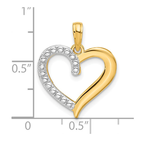 14k and White Rhodium Polished Heart Pendant