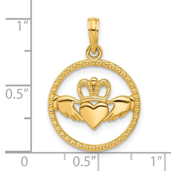 14k Polished Circle Claddagh Pendant