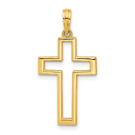 14k Polished Cut-out Cross Pendant
