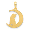 14k Polished Cat Sitting On Moon Pendant