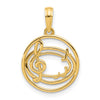 14k Polished Music Notes and Treble Clef in Circle Pendant