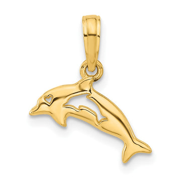 14k Polished Dolphin with Cut-out Baby Dolphin Pendant