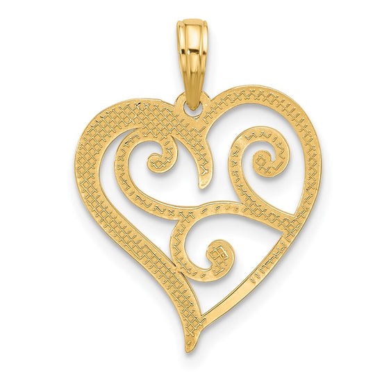 14k Fancy Swirl Heart Charm