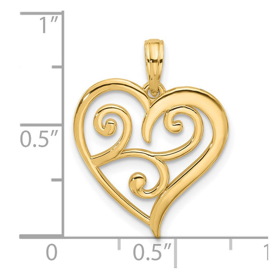 14k Fancy Swirl Heart Charm