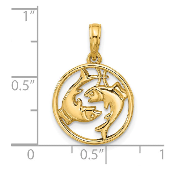 Gold Polished Round Zodiac Pendant