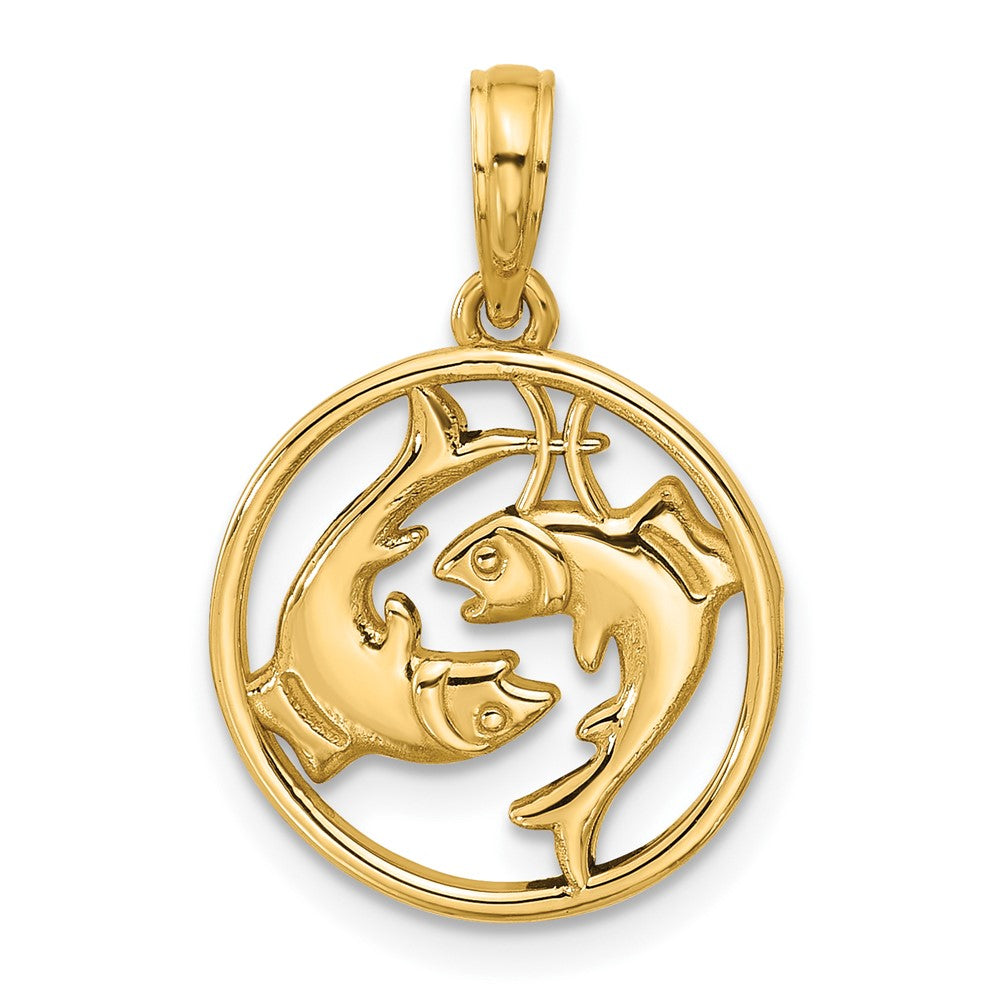 Gold Polished Round Zodiac Pendant