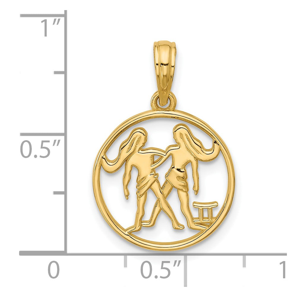 Gold Polished Round Zodiac Pendant