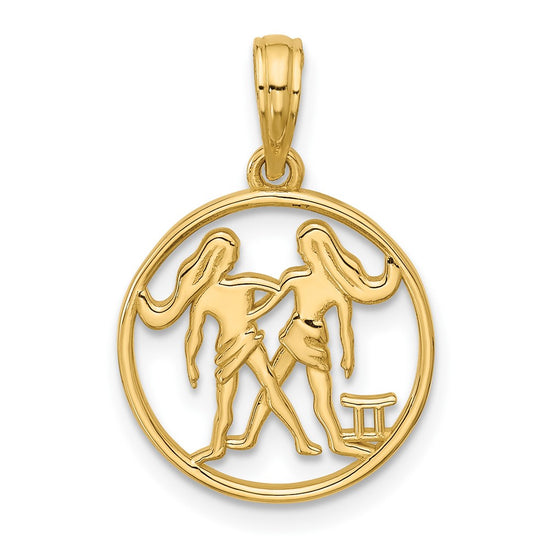 Gold Polished Round Zodiac Pendant