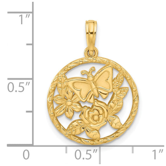 14K Polished Fancy Butterfly and Flowers Charm