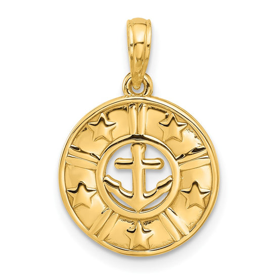 14K Polished Anchor and Stars Charm