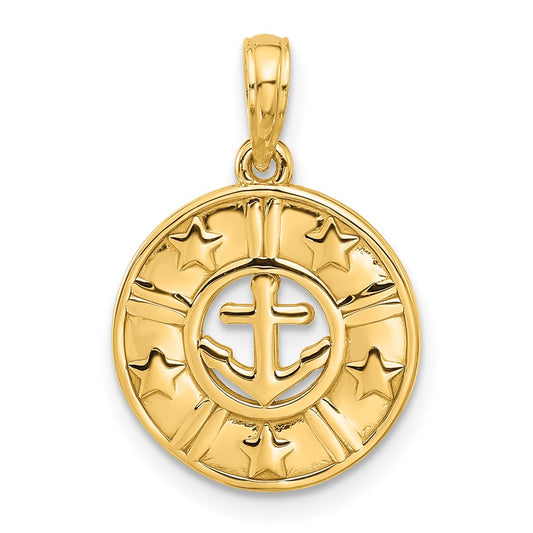14K Polished Anchor and Stars Charm