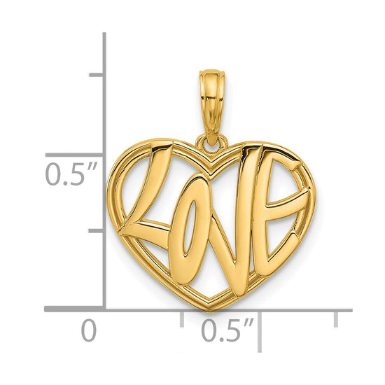 14K Polished Fancy LOVE in Heart Charm