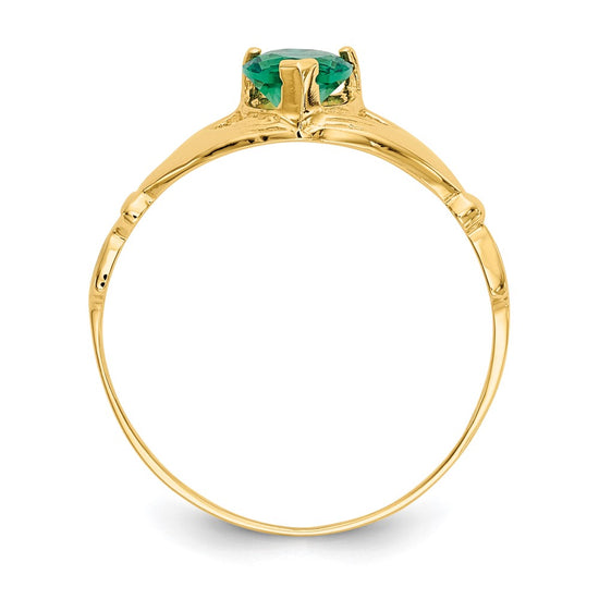 14k Green CZ Polished Claddagh Ring