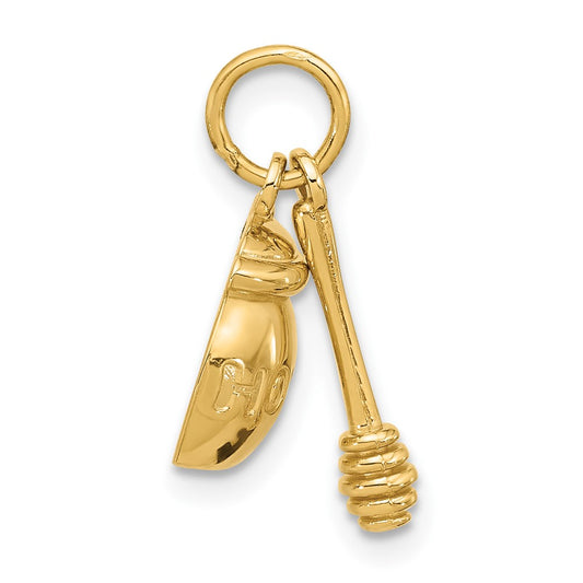 14k Fancy HONEY Pot With Dipper Charm