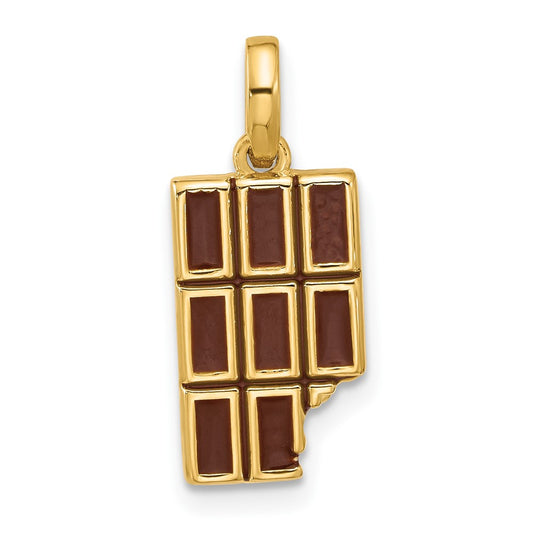 14k Brown Enameled Fancy Chocolate Bar Missing Bite Charm