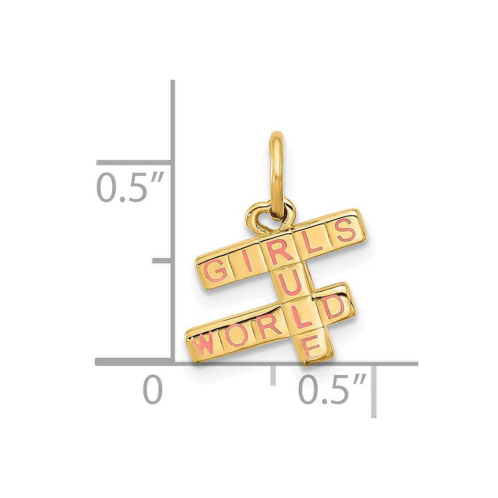 14k Pink Enameled GIRLS RULE WORLD Charm