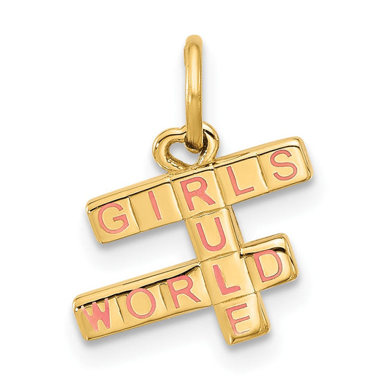 14k Pink Enameled GIRLS RULE WORLD Charm