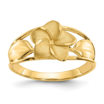 14k Satin and Diamond-Cut Plumeria Ring