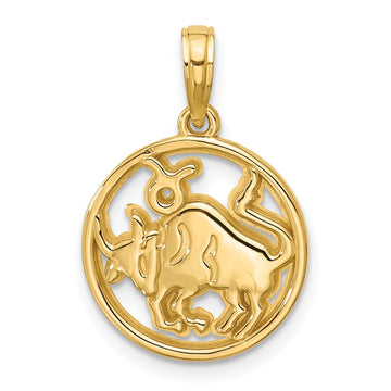 Gold Polished Round Zodiac Pendant