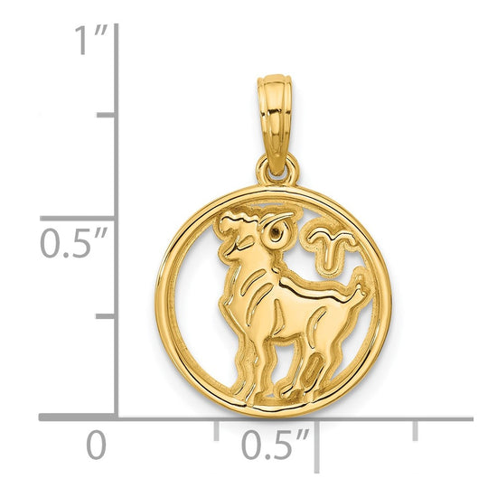 Gold Polished Round Zodiac Pendant