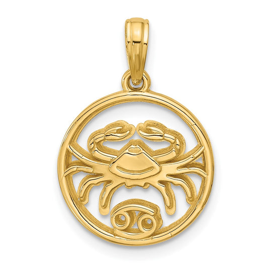 Gold Polished Round Zodiac Pendant