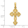 14K Polished Textured Fleur de Lis Cross Pendant