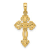 14K Polished Textured Fleur de Lis Cross Pendant
