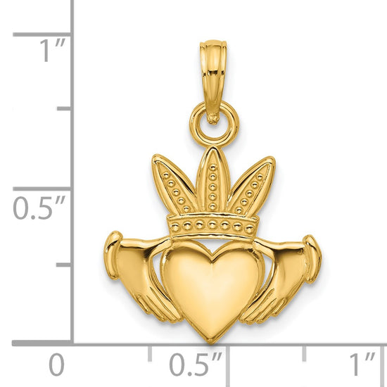 14K Polished Heart Crown Pendant