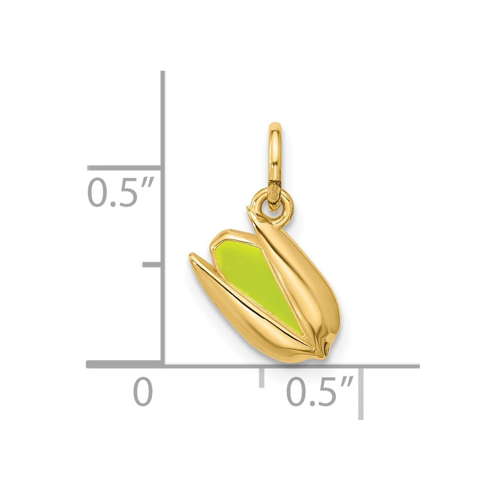 14K Polished Green Enameled Pistachio Pendant