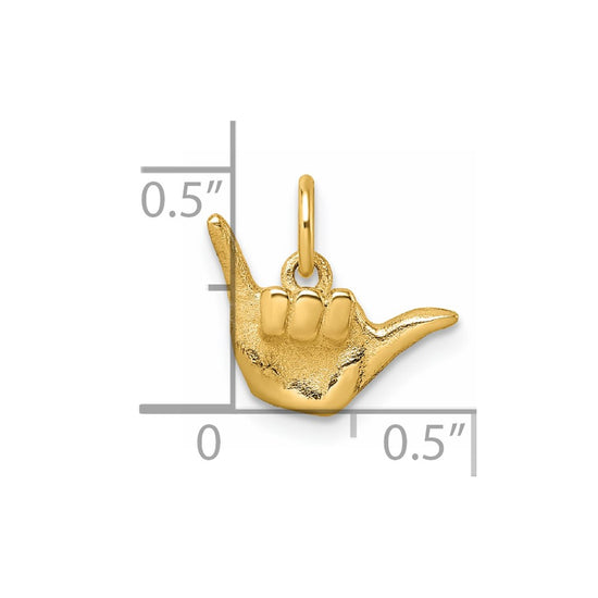 14K Polished Shaka Hang Loose Hand Pendant