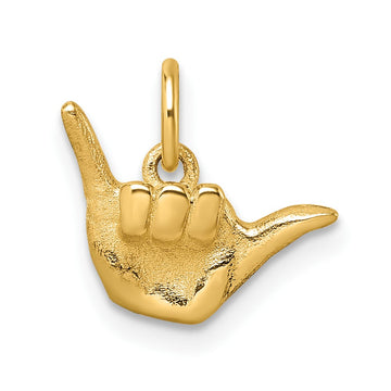14K Polished Shaka Hang Loose Hand Pendant