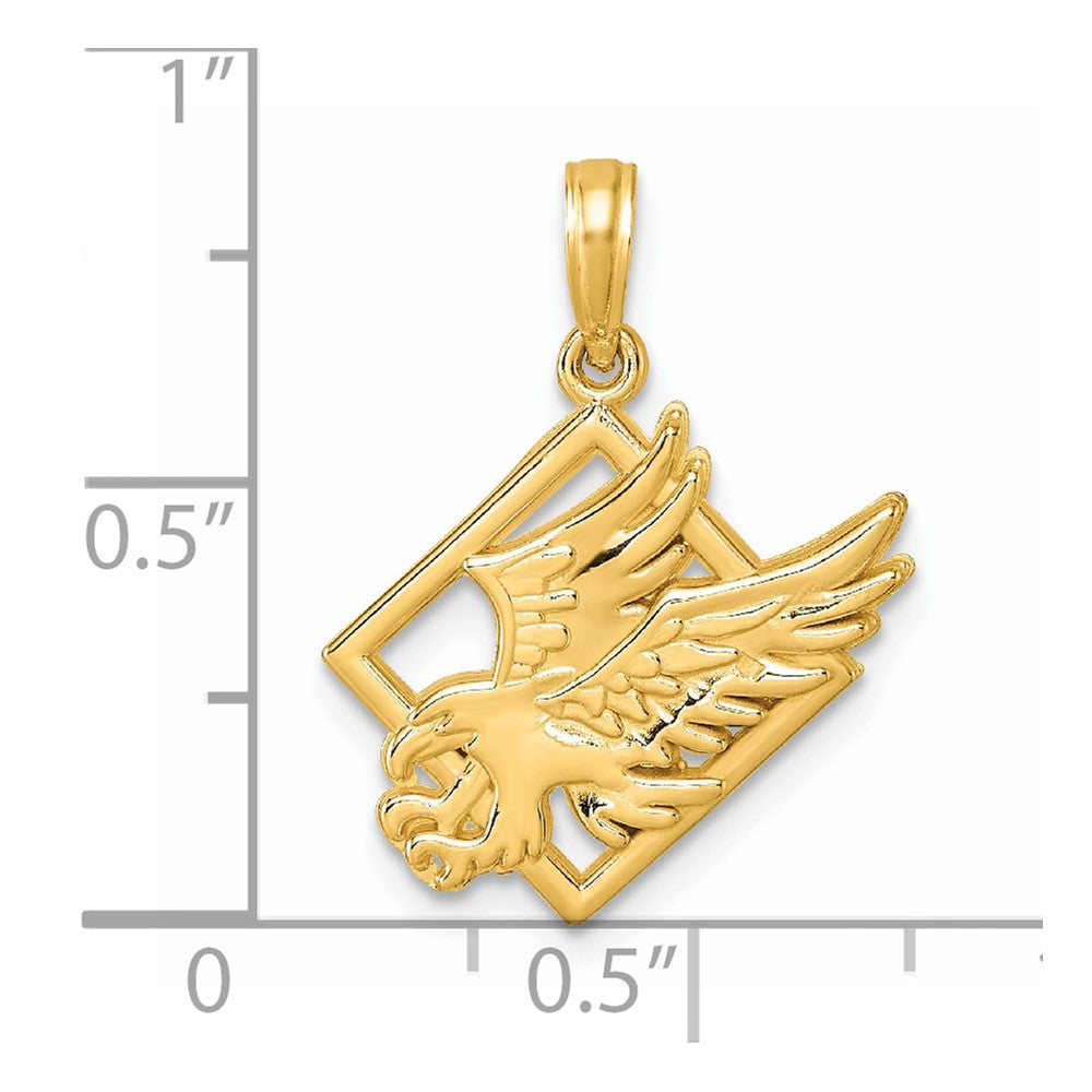 14K Polished Eagle in Square Pendant