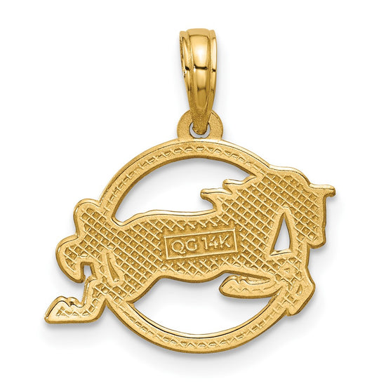 14K Polished Mustang in Circle Pendant