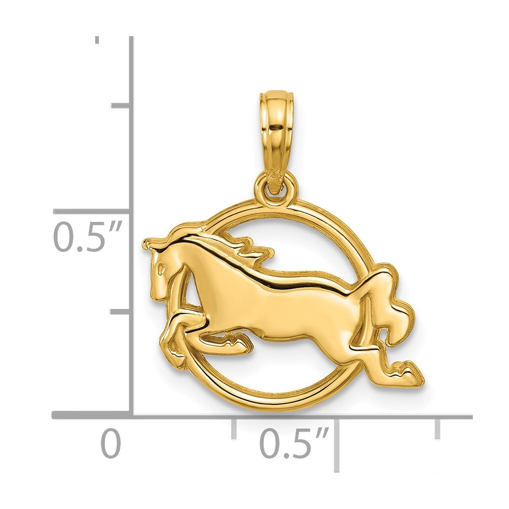 14K Polished Mustang in Circle Pendant