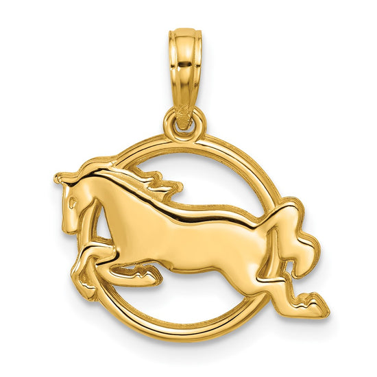 14K Polished Mustang in Circle Pendant