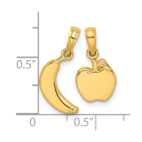 14K Polished Banana and Apple Pendant Set