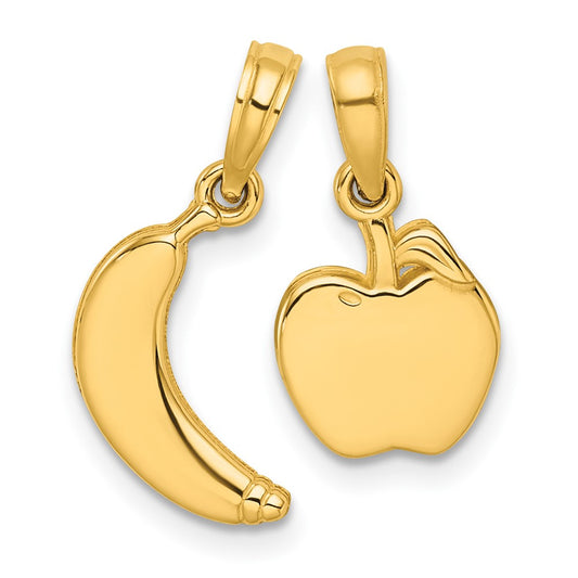14K Polished Banana and Apple Pendant Set