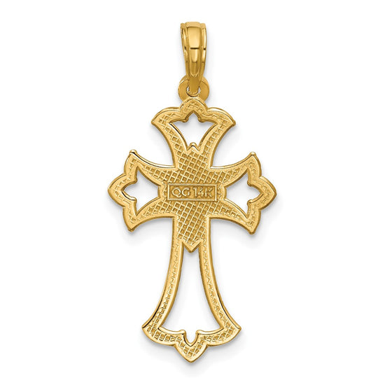 14K Polished Fleur De Lis Cross Pendant