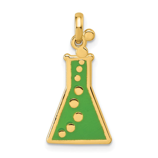 14K Polished Green Enameled Erlenmeyer Flask Pendant